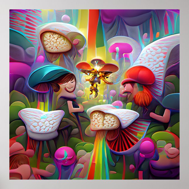 Mushrooms and fairies cartoon artwork   poster (Front)