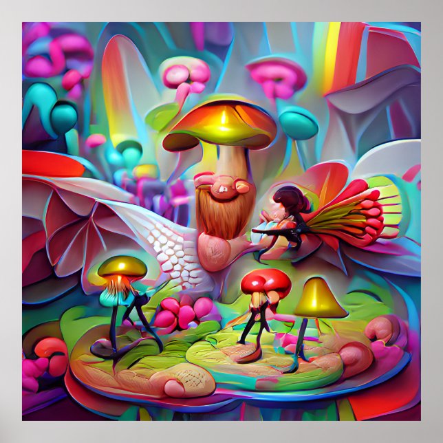 Mushrooms and fairies cartoon artwork   poster (Front)