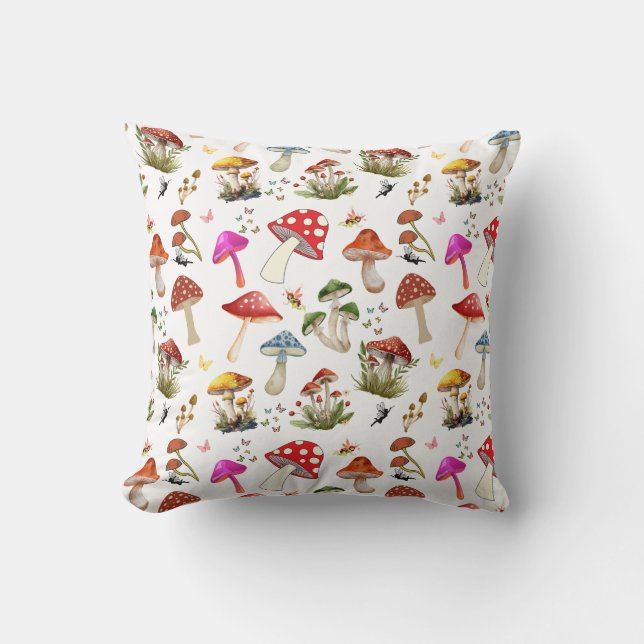 Mushrooms and Fairy Forest Friends Cushion (Front)