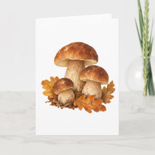 Mushrooms and Fallen Oak Leaves Card