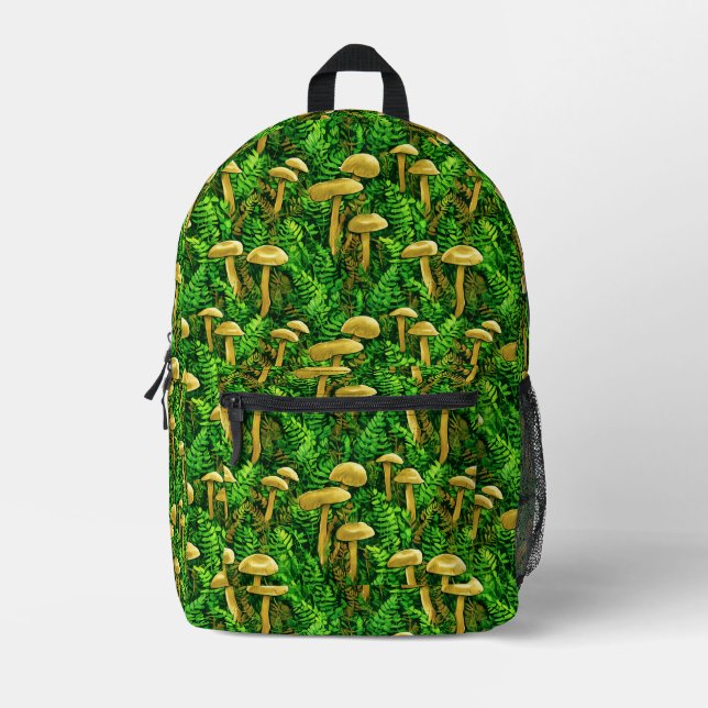Mushrooms and Ferns on the Forest Floor Printed Backpack (Front)