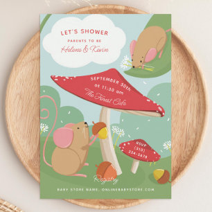 Mushrooms and Field Mice Woodland Baby Shower Invitation
