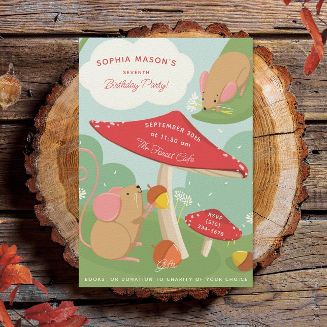 Mushrooms and Field Mice Woodland Birthday Party Invitation (Creator Uploaded)