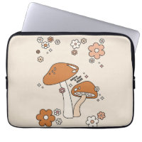 Mushrooms And Flowers Earth Tones Beige Retro 70s