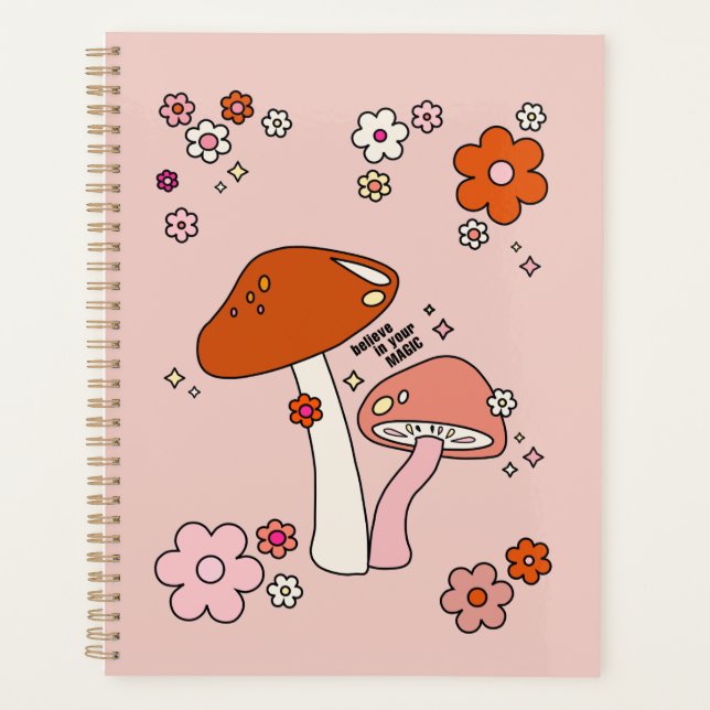 Mushrooms And Flowers Peach Art Retro 70s Planner (Front)