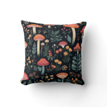 Mushrooms and Foliage on Black Background