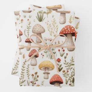 Mushrooms and Forest Flower Wrapping Paper Sheet