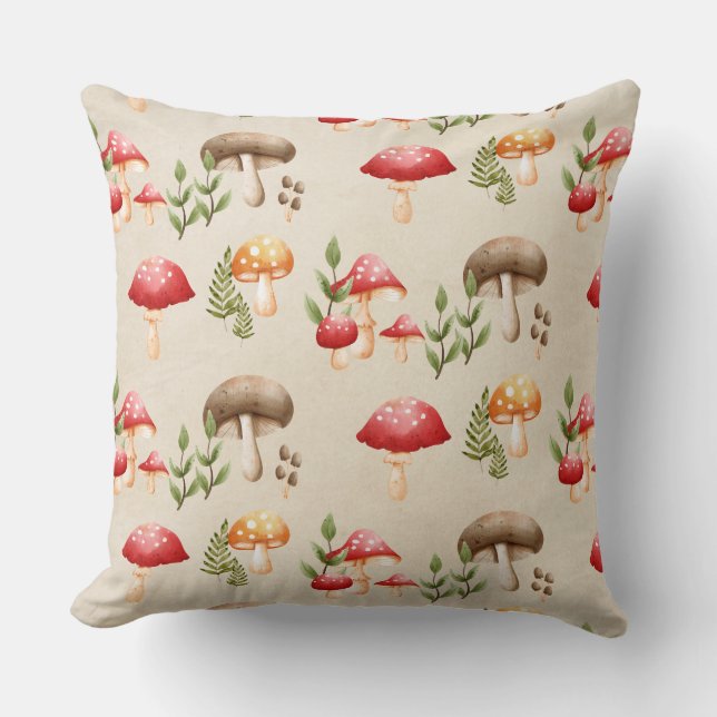 Mushrooms and Forest Foliage Cushion (Front)