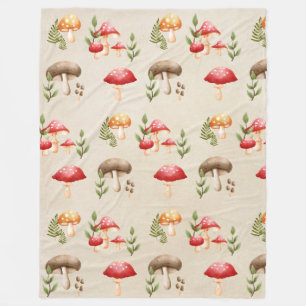 Mushrooms and Forest Foliage Fleece Blanket