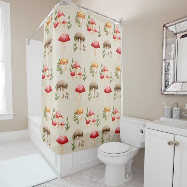 Mushrooms and Forest Foliage Shower Curtain (In Situ)