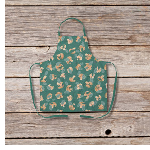 Mushrooms and leafy greens sea green apron