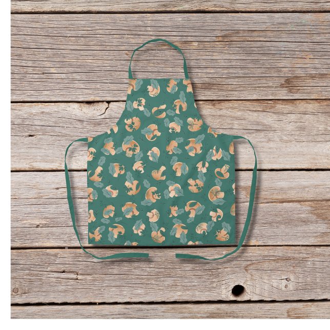 Mushrooms and leafy greens sea green apron (Creator Uploaded)