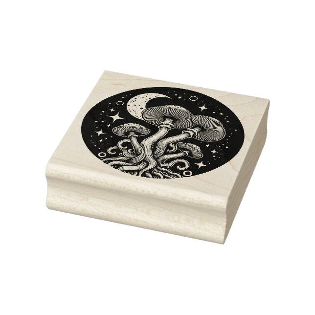 Mushrooms and Moon Rubber Stamp   (Stamp)