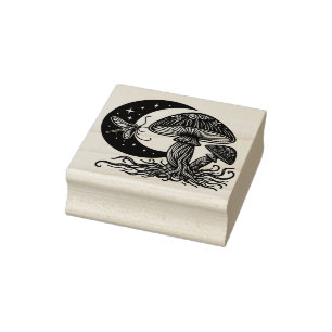 Mushrooms and Moon Rubber Stamp  