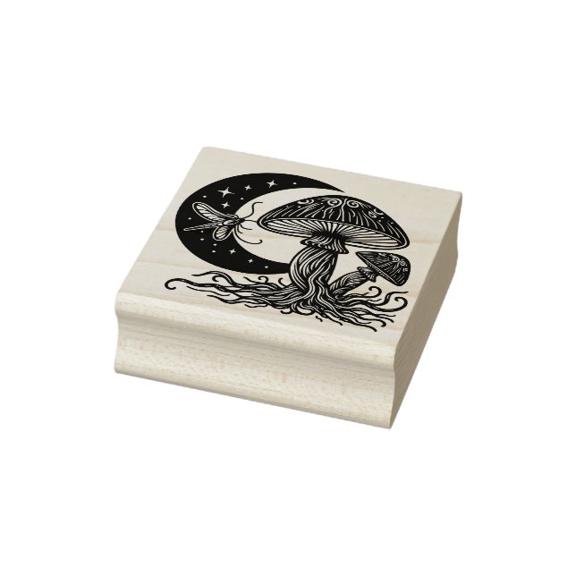 Mushrooms and Moon Rubber Stamp   (Stamp)