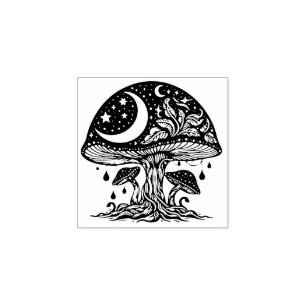 Mushrooms and Moon Rubber Stamp  