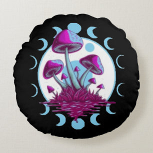 Mushrooms and Moons Round Cushion