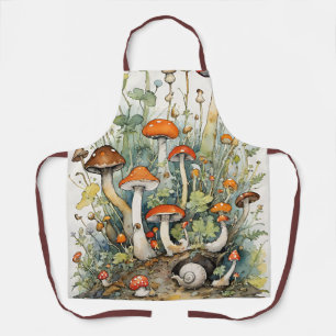 Mushrooms and Snails nature lovers mushroom art Apron