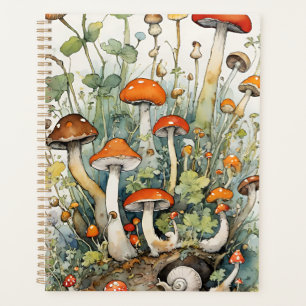 Mushrooms and Snails nature lovers mushroom art    Planner