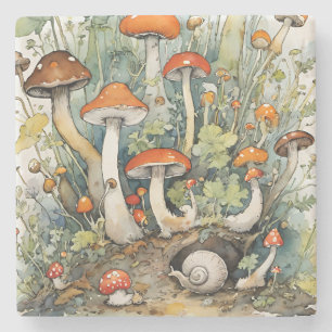 Mushrooms and Snails nature lovers mushroom art Stone Coaster