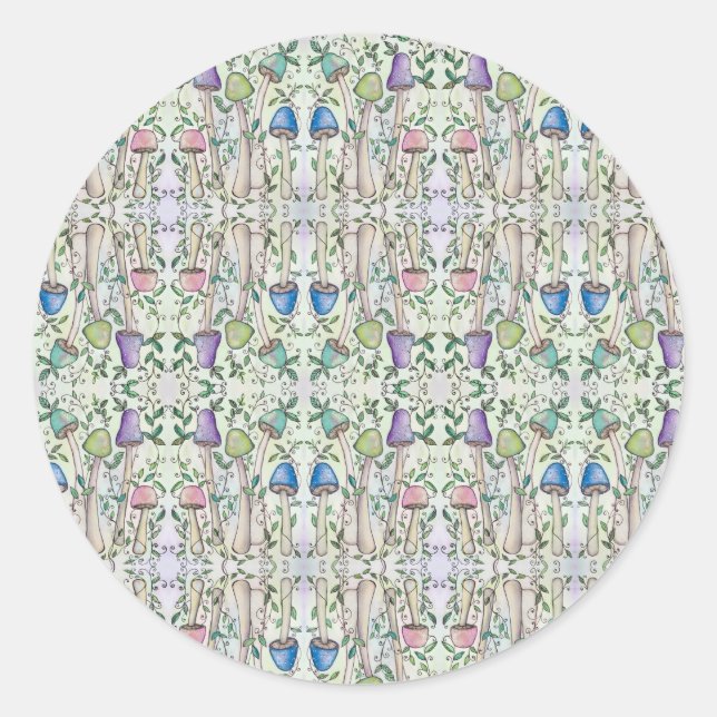 Mushrooms and Vines Classic Round Sticker (Front)