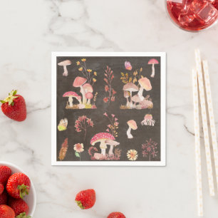 Mushrooms and wild flowers napkin