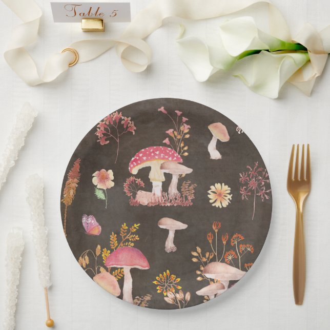 Mushrooms and wild flowers  paper plate (Wedding)