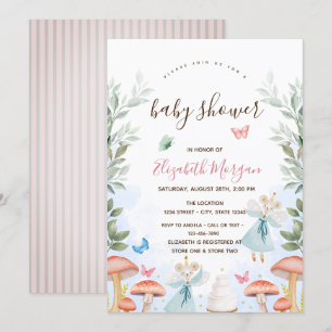 Mushrooms,Baby Mouses Pink Stripes Baby Shower Invitation