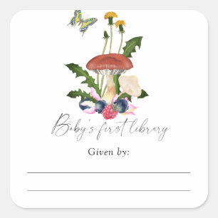 Mushrooms - Baby Shower bookplate, books for baby Square Sticker