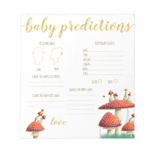Mushrooms & bees baby predictions guessing game notepad