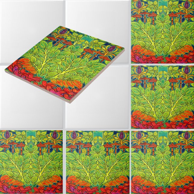Mushrooms Bird Retro Art Nouveau Pattern by Voysey Tile (Creator Uploaded)