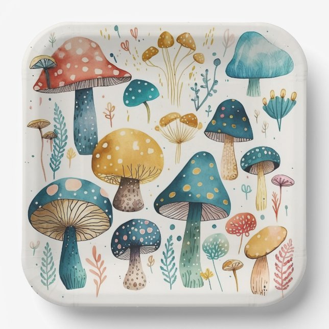 Mushrooms Birthday Party Shower Paper Plate (Front)