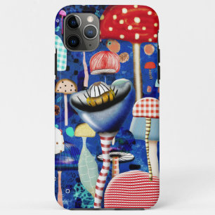 mushrooms blue marine blue gingham iPhone 11 pro max case