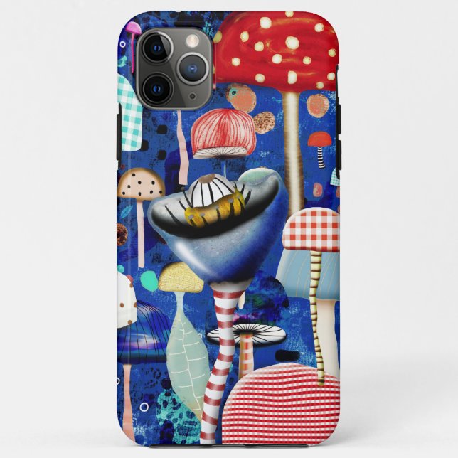 mushrooms blue marine blue gingham Case-Mate iPhone case (Back)