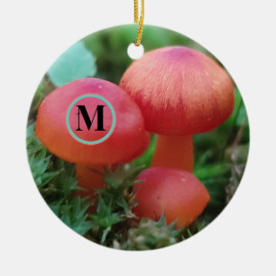 Mushrooms Bright Red With Monogram Ceramic Tree Decoration