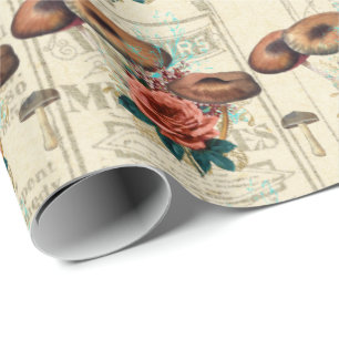 Mushrooms Brown Woodland Antique Roses Journal Wrapping Paper