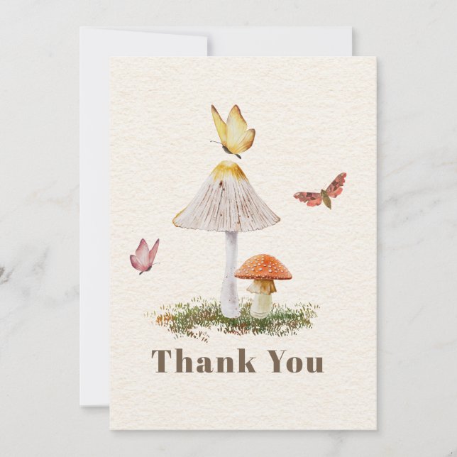 Mushrooms Butterflies Baby Shower Thank You Card (Front)