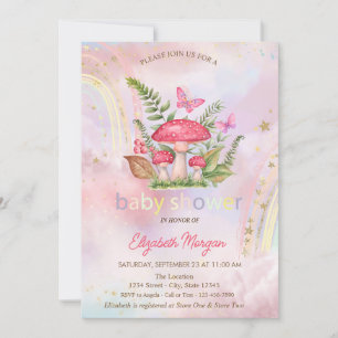 Mushrooms Butterflies Rainbow Floral Baby Shower Invitation