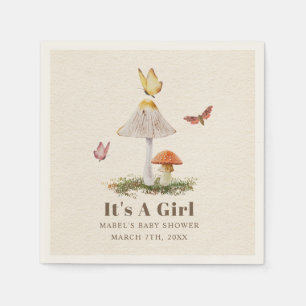 Mushrooms Butterflies Woodland Girl Baby Shower Na Napkin