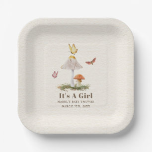 Mushrooms Butterflies Woodland Girl Baby Shower  P Paper Plate