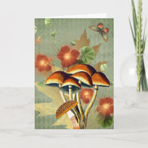 Mushrooms & Butterfly Autumn Orange Vintage Note Card