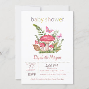 Mushrooms Butterfly Dots Baby Shower  Invitation