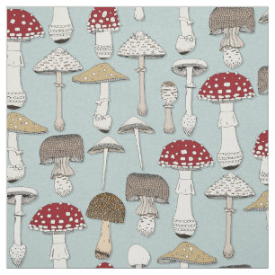 mushrooms celadon blue fabric