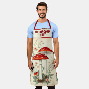 Mushrooms Chef Fly Agaric Floral Red And White Apron