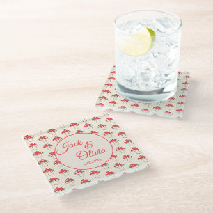 Mushrooms Cute Retro Kawaii Custom Couple Name  Glass Coaster