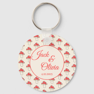 Mushrooms Cute Retro Kawaii Custom Couple Name Key Ring