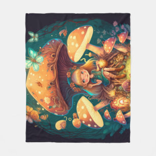 Mushrooms elfs  in the field     fleece blanket