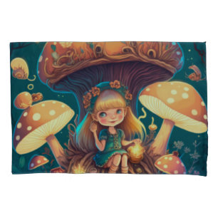Mushrooms elfs  in the field    pillowcase