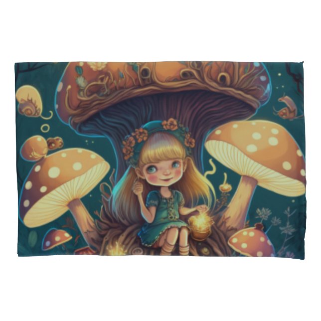 Mushrooms elfs  in the field    pillowcase (Front)