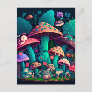 Mushrooms elfs in the field postcard